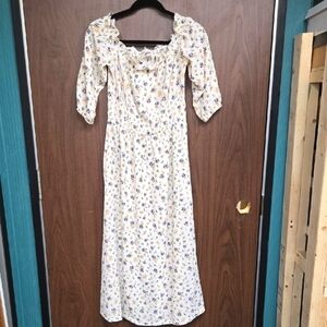 H&M Size S Beige Floral Off-The-Shoulder 3/4 Sleeve Maxi Dress
